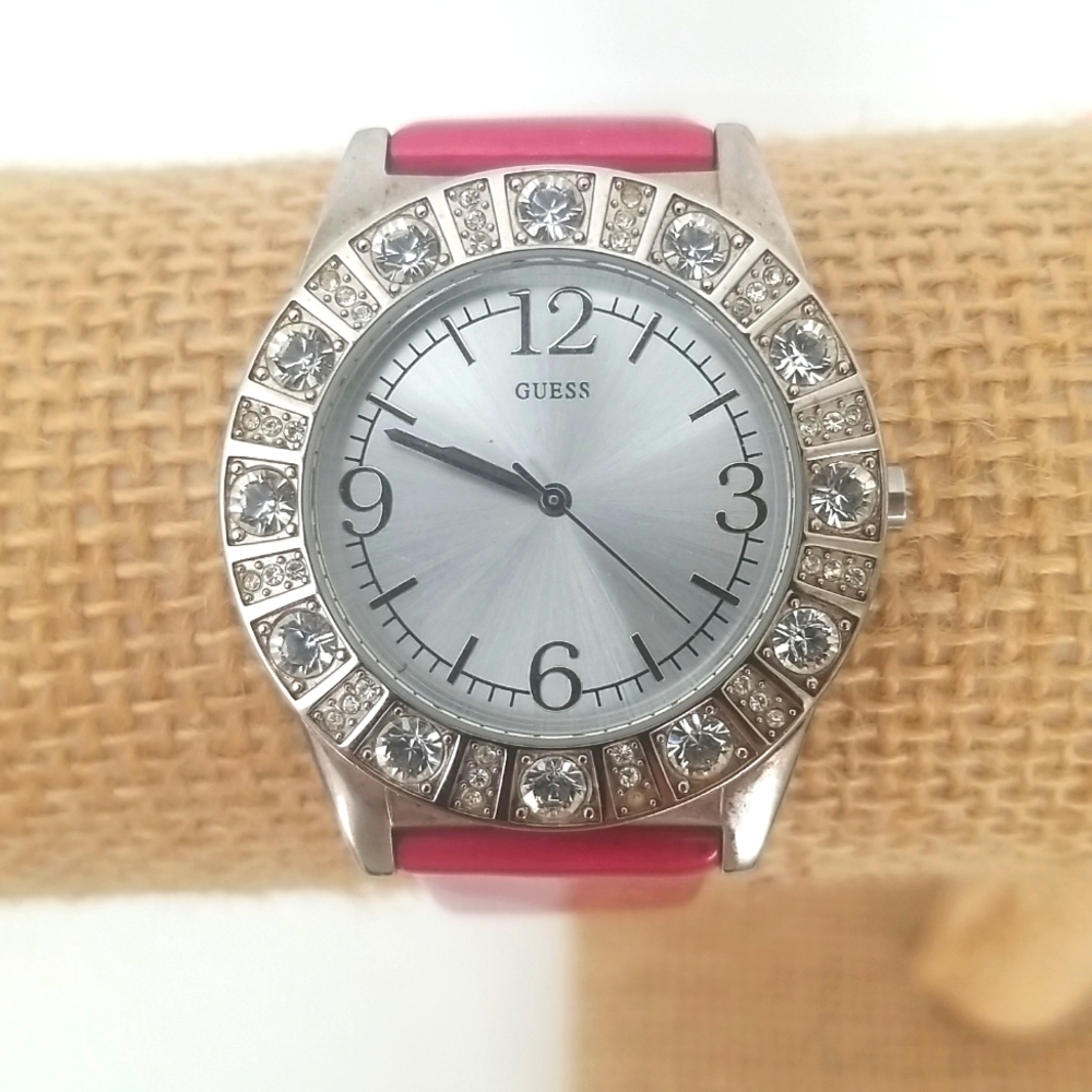 GUESS Silver and Pink Swarovski Crystal Ladies Watch